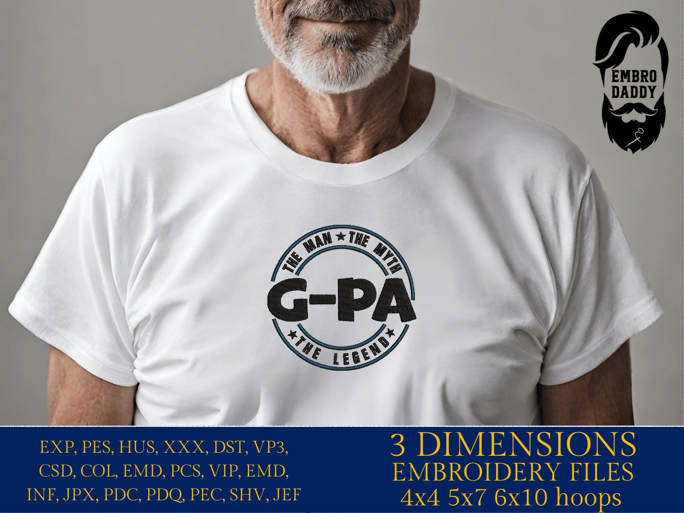 Machine Embroidery files, G-PA man myth legend, Grandfather, PES, xxx hus & more