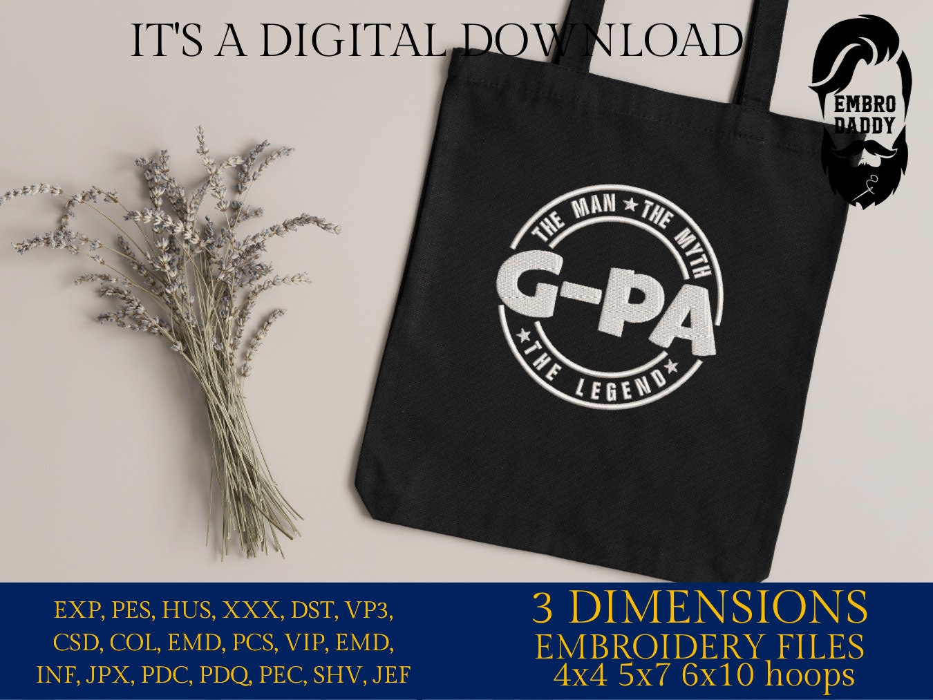 Machine Embroidery files, G-PA man myth legend, Grandfather, PES, xxx hus & more