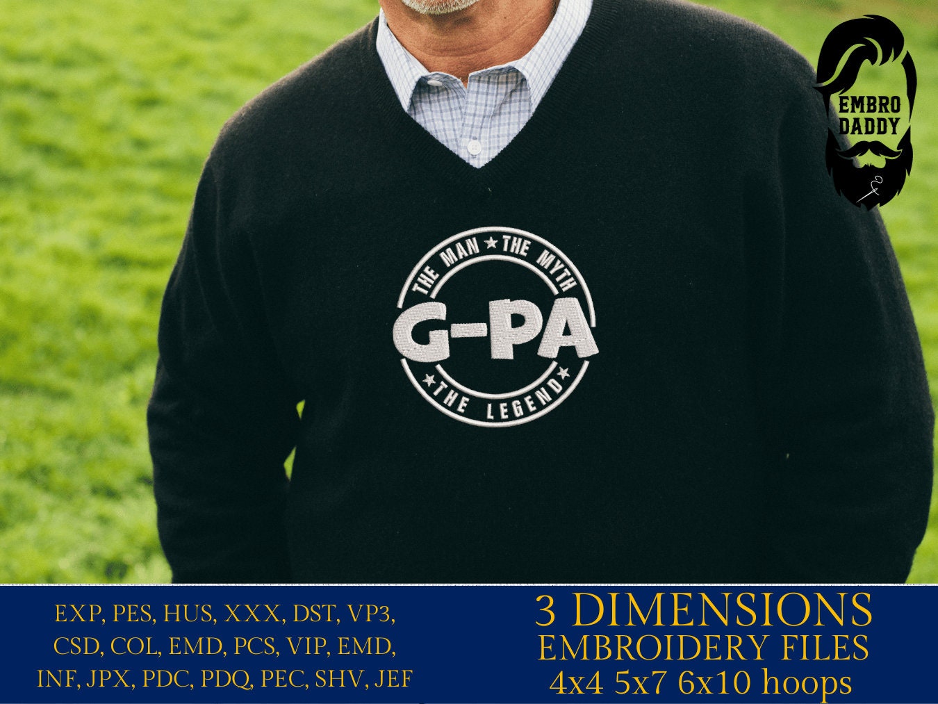 Machine Embroidery files, G-PA man myth legend, Grandfather, PES, xxx hus & more
