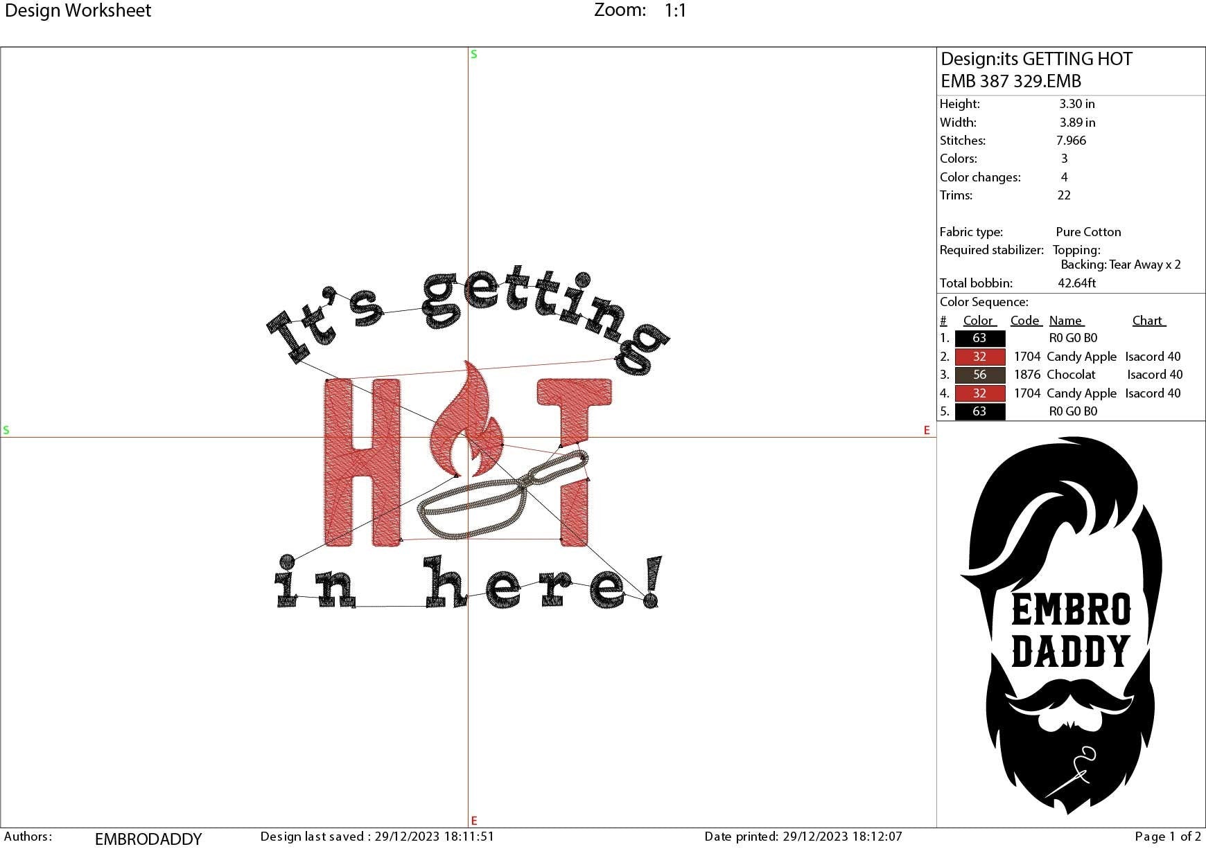 Machine Embroidery files, it's getting hot in here, DST, PES, xxx, hus, dst & more