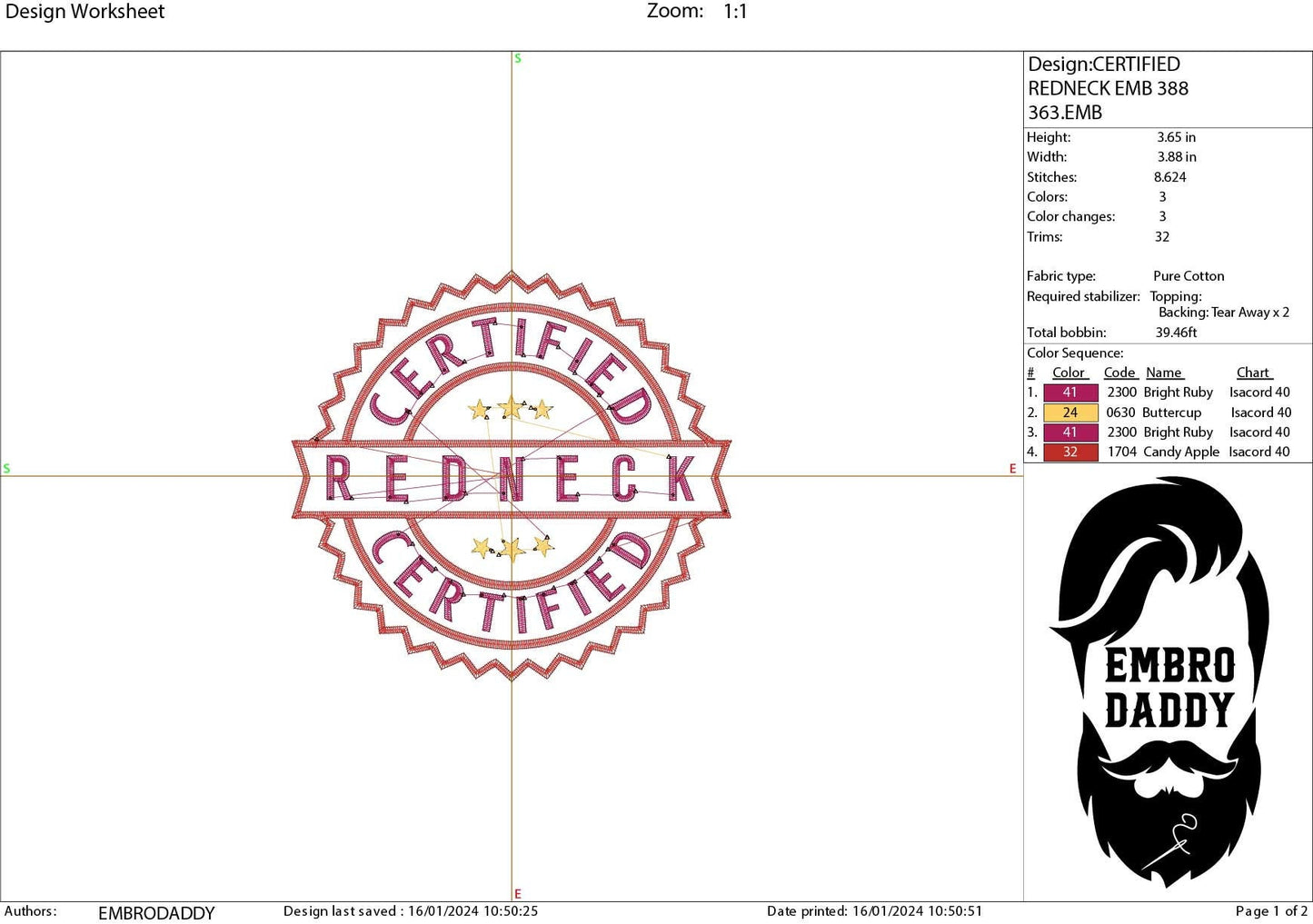 Machine Embroidery files, Redneck certified, PES, DST, xxx, hus and more