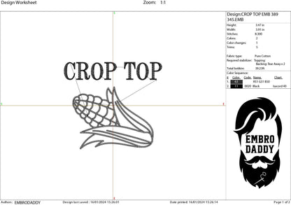 Machine Embroidery files, Crop Top, funny, girl, PES, dst xxx, hus & more