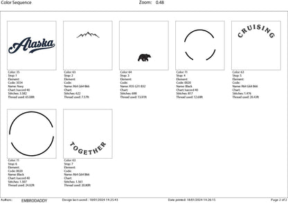 Machine Embroidery files, Cruising Alaska together, PES, xxx, hus & more, embroidery files