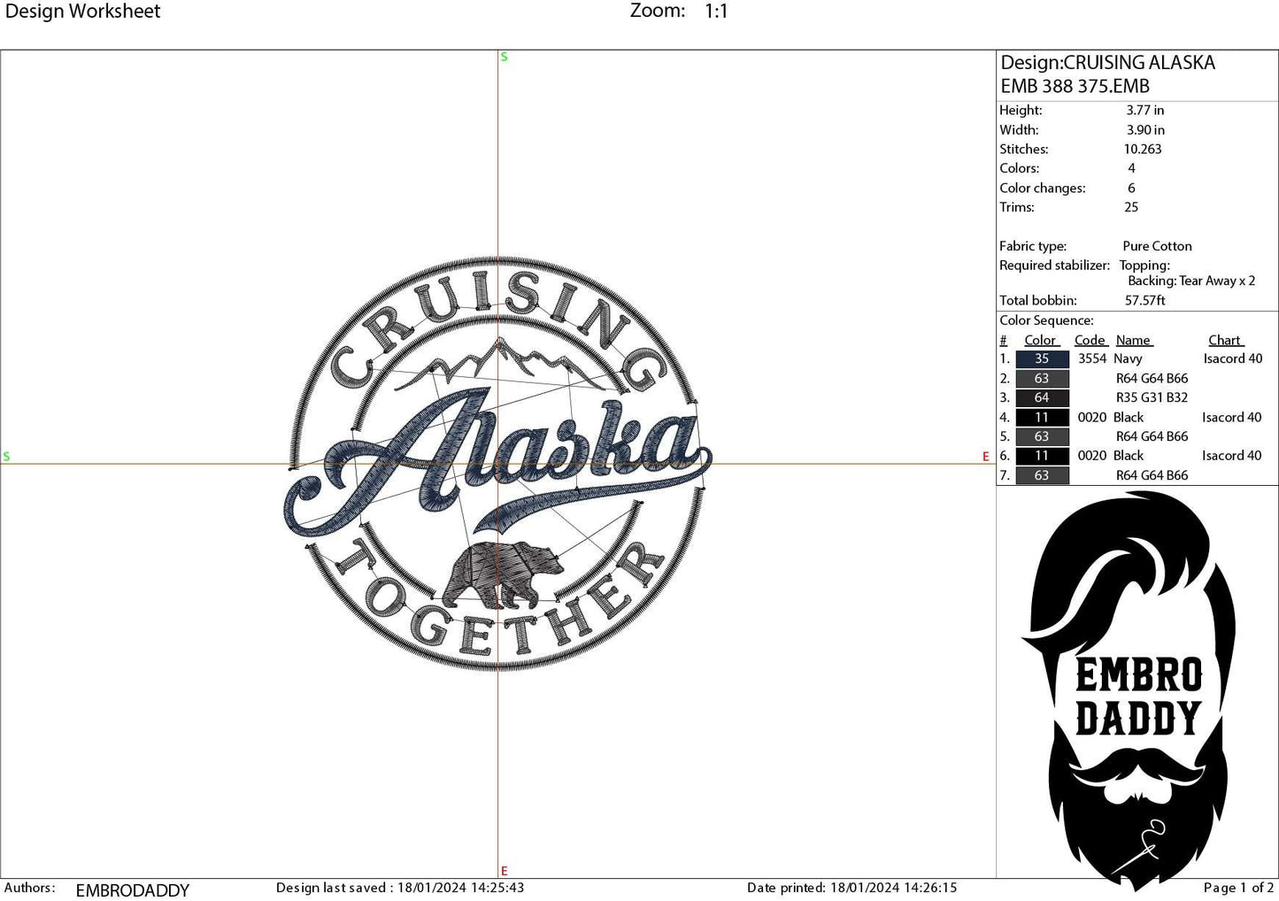 Machine Embroidery files, Cruising Alaska together, PES, xxx, hus & more, embroidery files