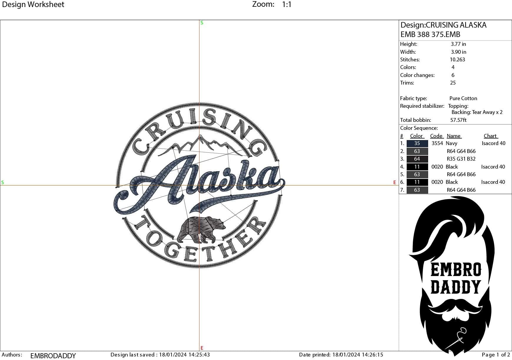 Machine Embroidery files, Cruising Alaska together, PES, xxx, hus & more, embroidery files