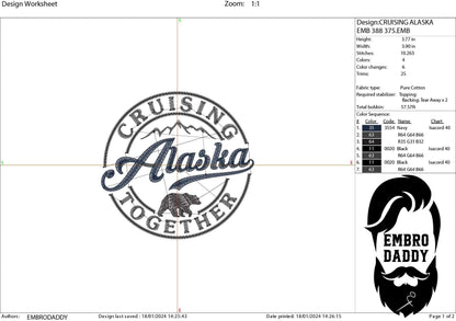 Machine Embroidery files, Cruising Alaska together, PES, xxx, hus & more, embroidery files