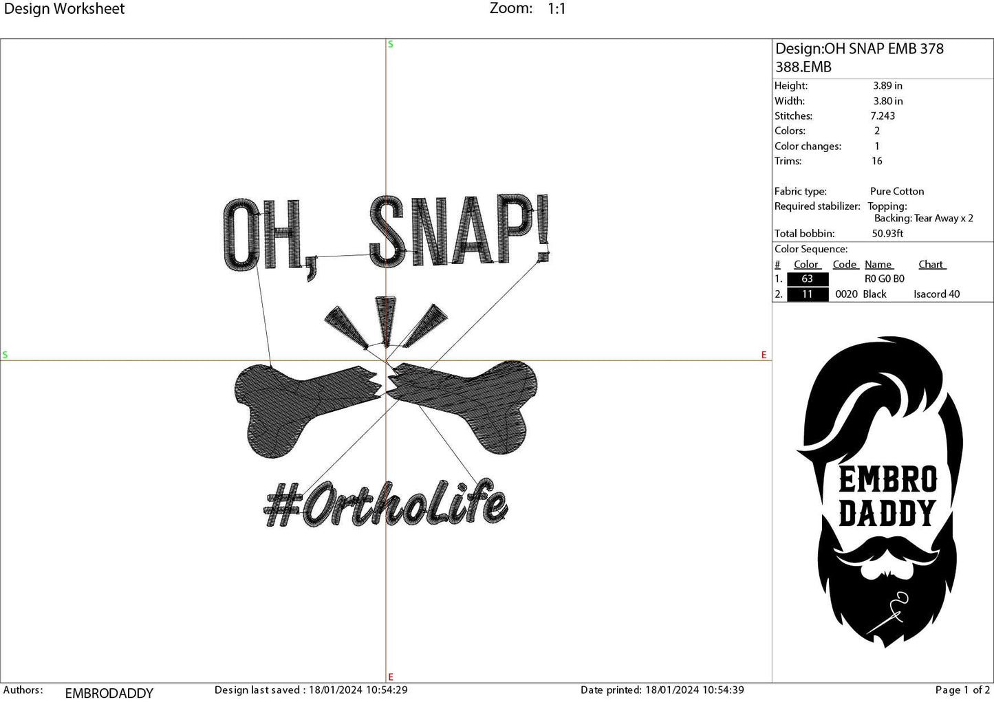 Machine Embroidery files, oh snap! Ortholife, PES, DST, xxx, hus & more