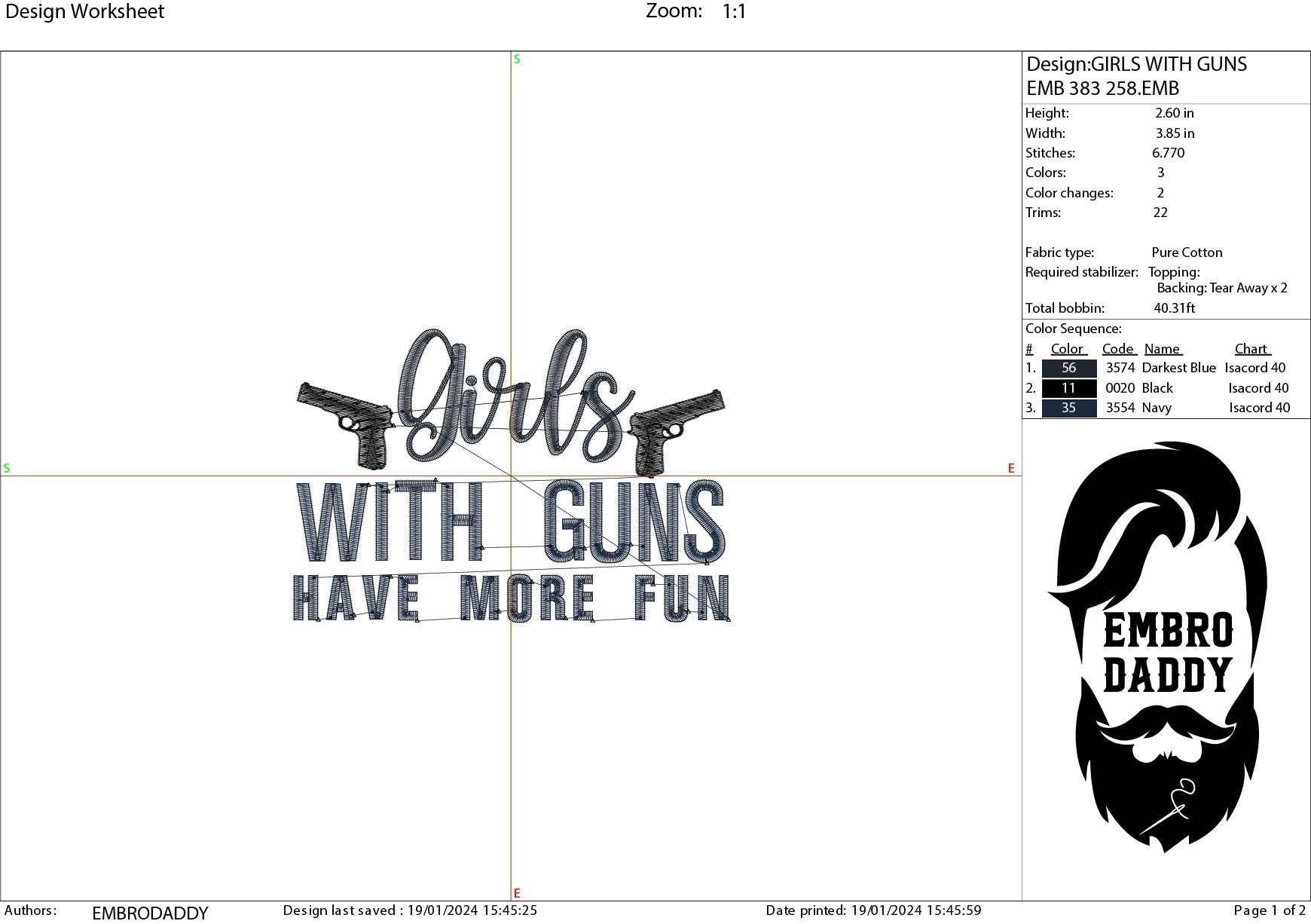 Machine Embroidery files, Girls with gun have more fun , PES, xxx, hus & more