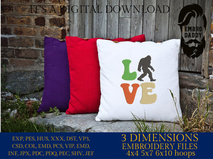 Machine Embroidery files, love bigfoot, PES, xxx, hus & more