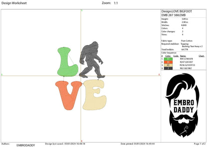 Machine Embroidery files, love bigfoot, PES, xxx, hus & more