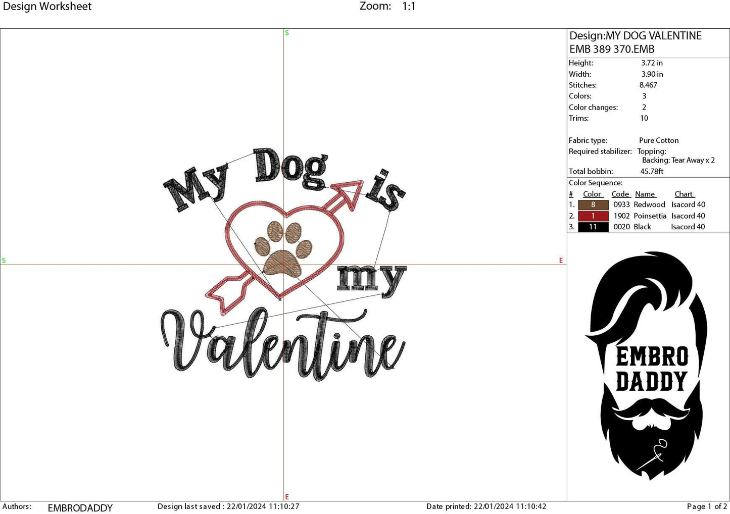 Machine Embroidery files, My Dog is my Valentine, PES, xxx, hus & more, embroidery files