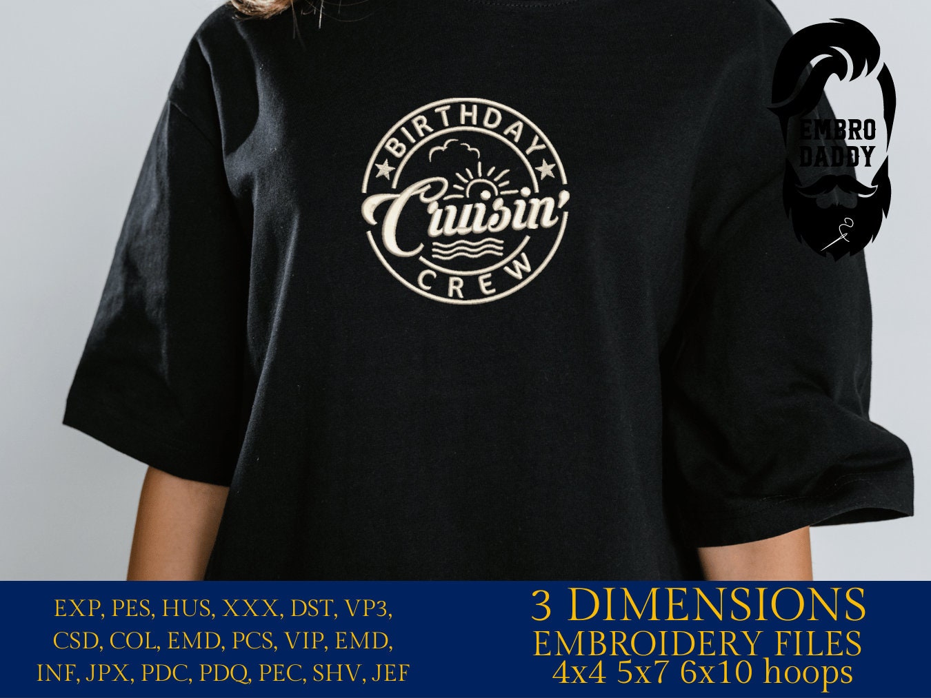 Machine Embroidery files, birthday cruisin' crew, PES, xxx, hus & more, embroidery files