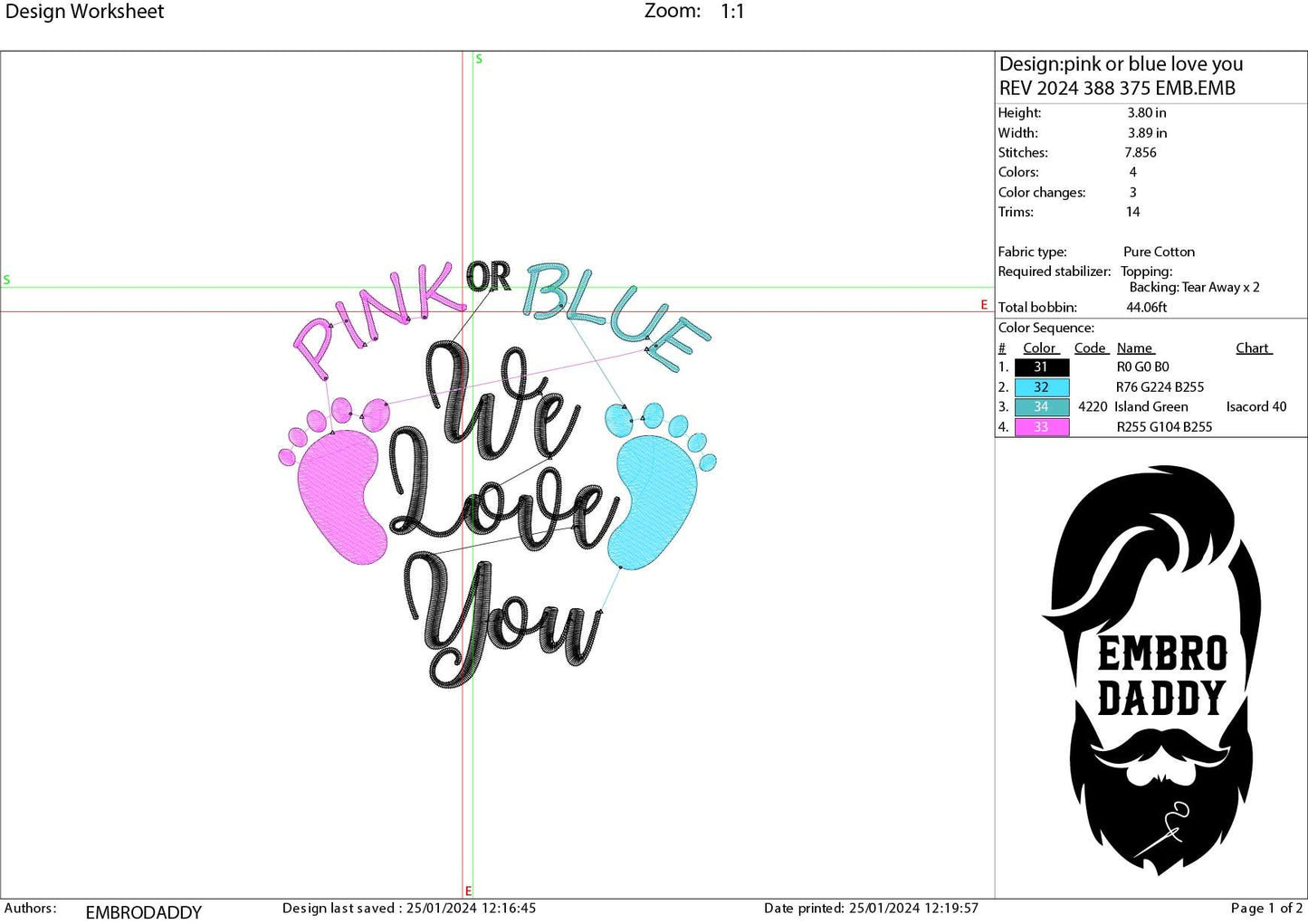 Machine embroidery files, pink or blue we love you, PES, DST, hus & more