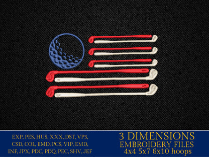 Machine Embroidery files, Golf Usa flag, PES, DST, hus & more