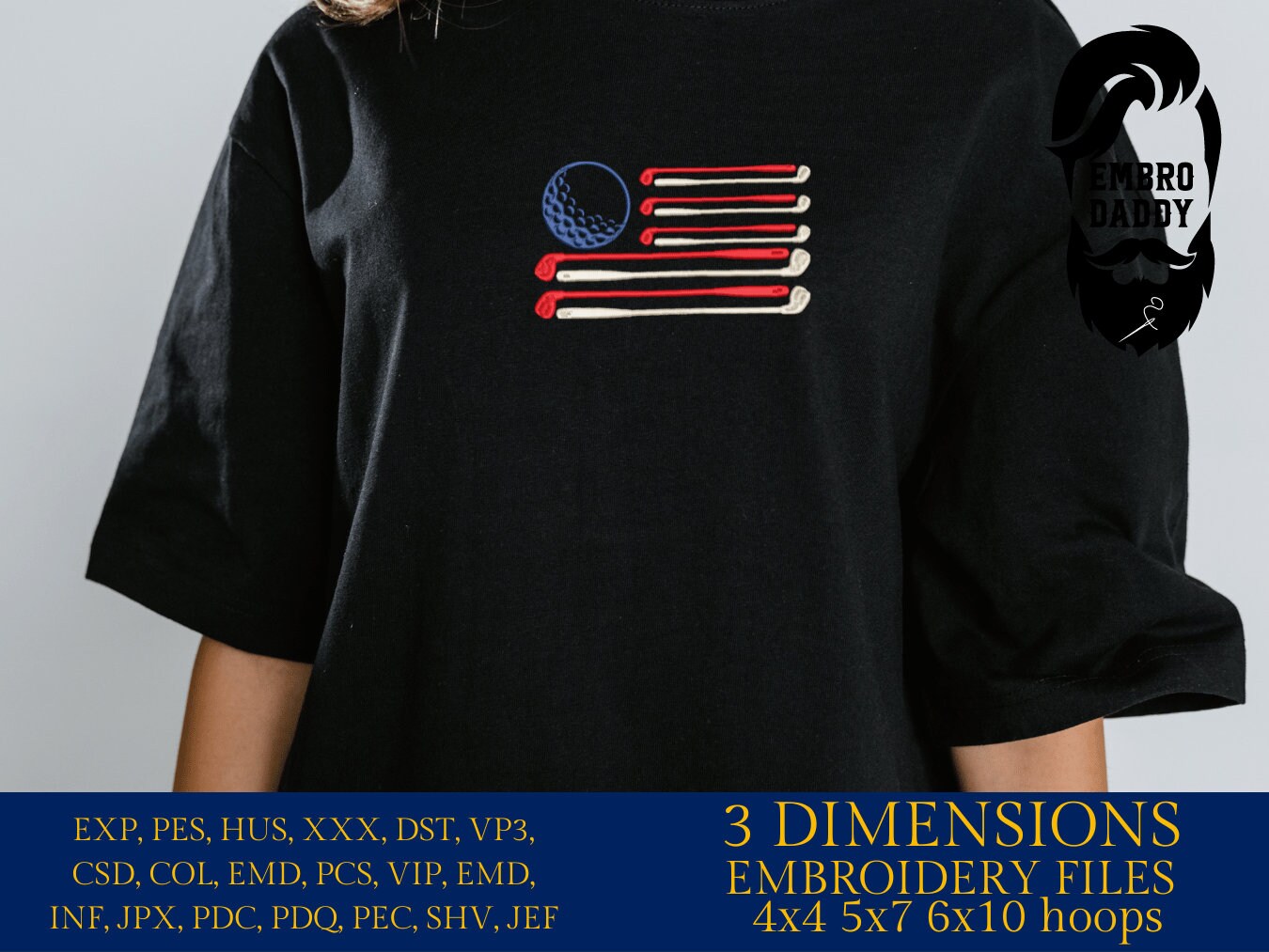 Machine Embroidery files, Golf Usa flag, PES, DST, hus & more