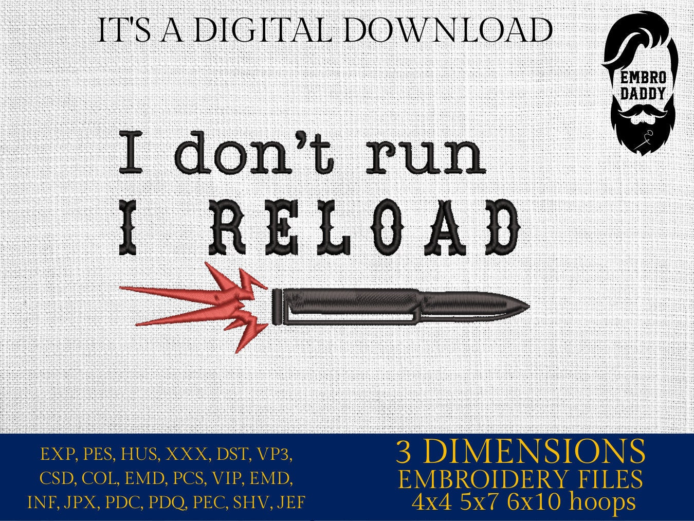 Machine Embroidery files, I don't run I reload, PES, dst, xxx, hus & more