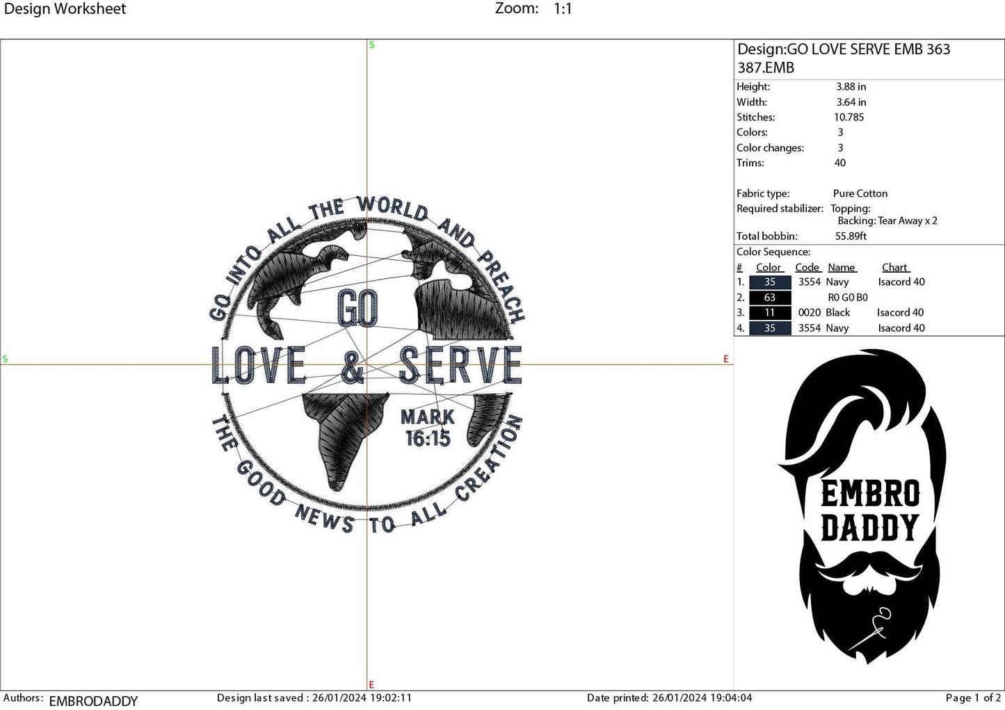 Machine Embroidery files, go love and serve, Mark 16:15, Christian, PES, DST, xxx, hus & more