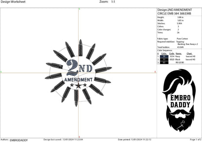 Machine Embroidery files, 2ND AMENDMENT american, PES, dst, xxx, hus & more