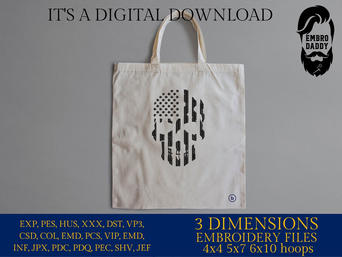 Machine Embroidery files, Usa Skull Flag, Second Amendment, Patriotic, America , DST, PES, xxx, hus & more, embroidery files