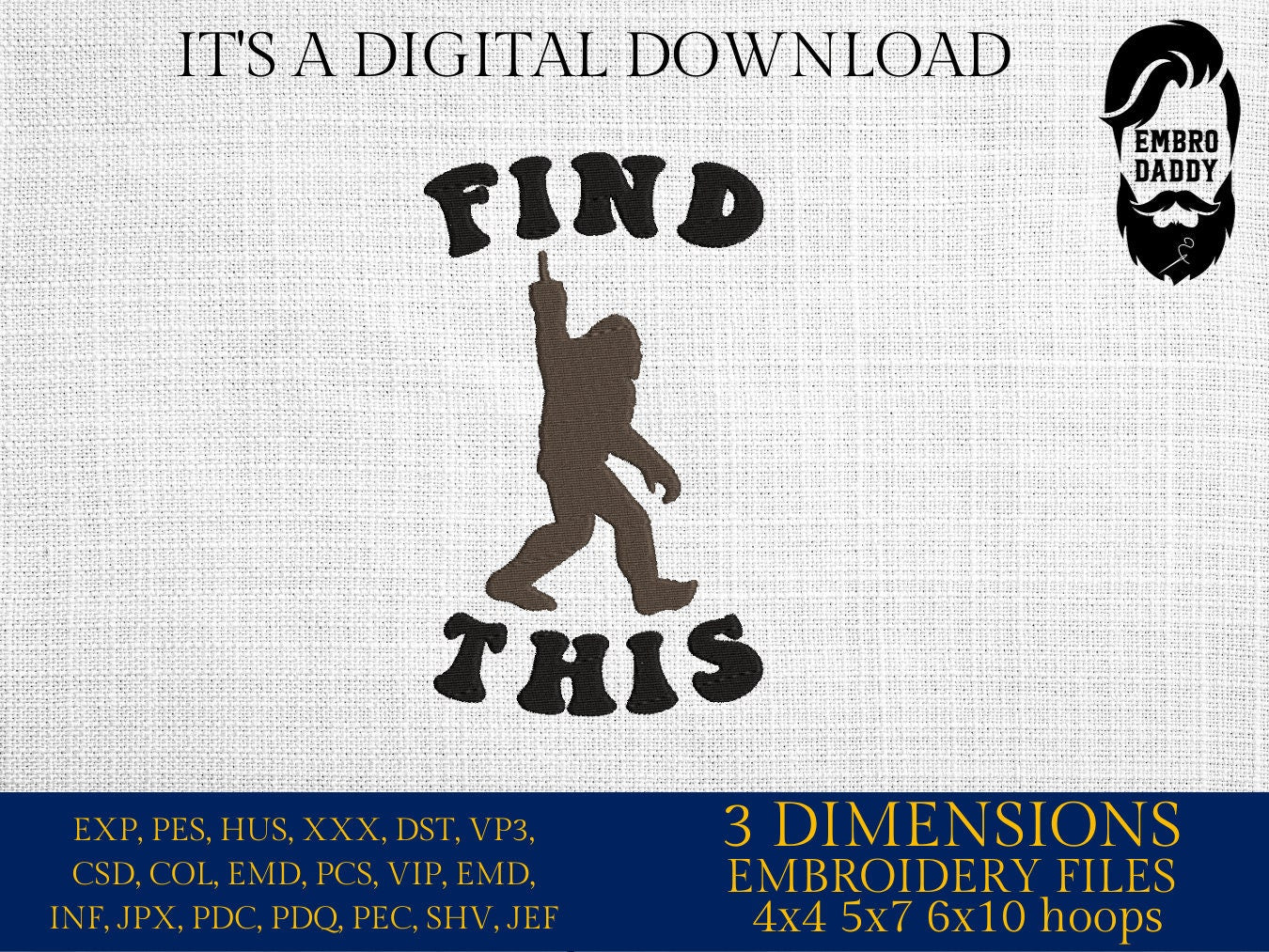 Machine Embroidery files, find this, Bigfoot pes, Big Foot, Yeti, Sasquatch PES, xxx, hus & more