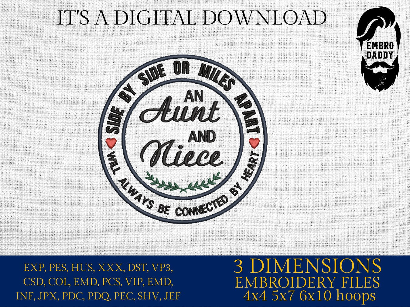 Machine Embroidery files, side by side or miles apart an Aunt and Niece, embroidery files, PES, xxx, hus & more, embroidery files
