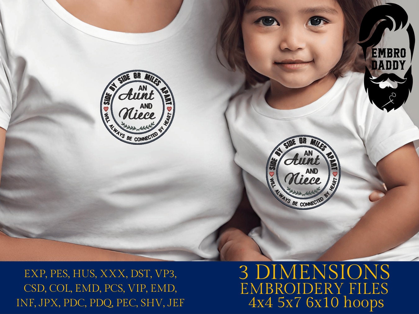 Machine Embroidery files, side by side or miles apart an Aunt and Niece, embroidery files, PES, xxx, hus & more, embroidery files