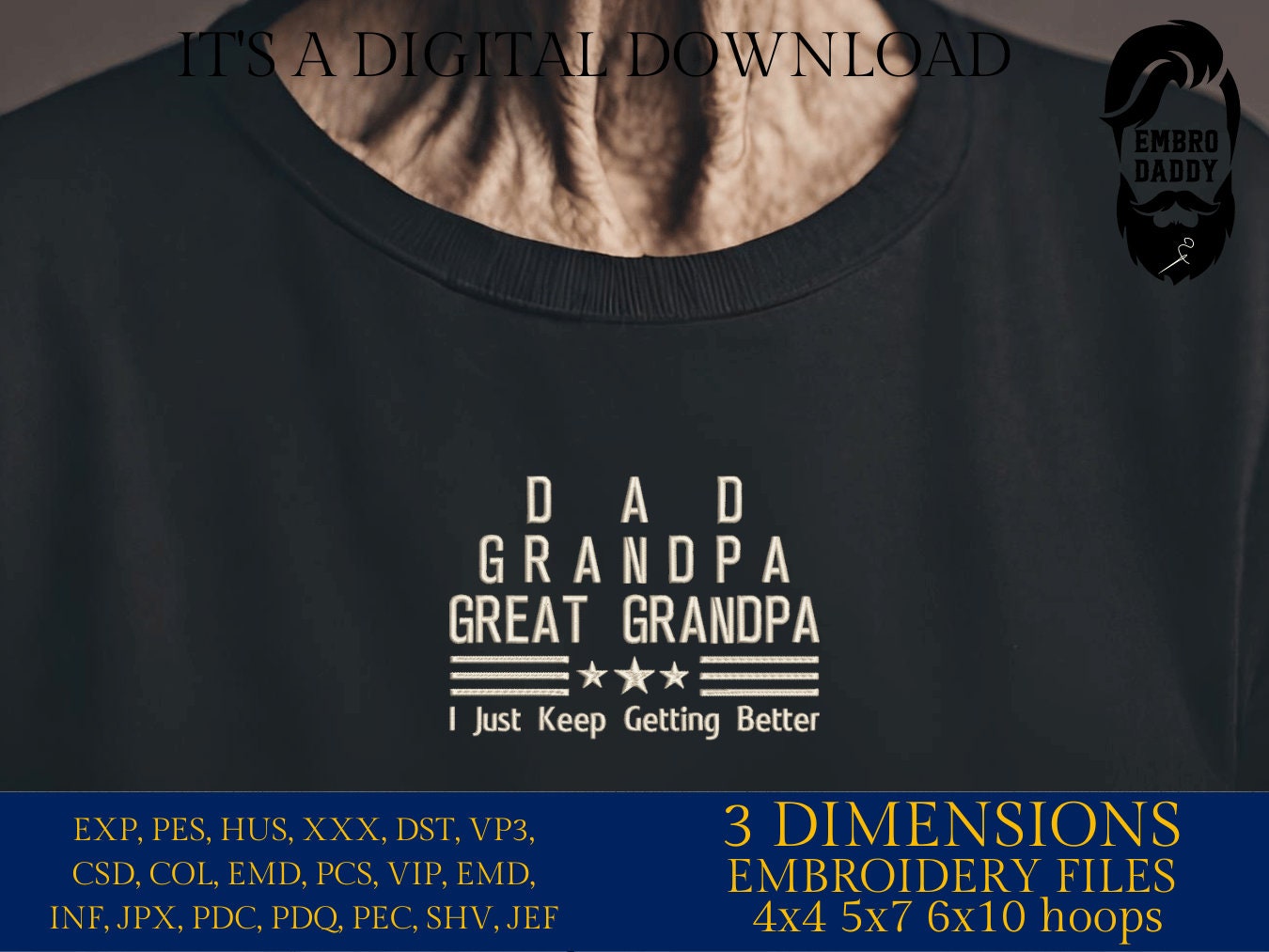 Machine Embroidery files, Dad, Grandad, Great Grandpa, PES, xxx hus & more