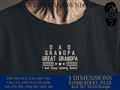 Machine Embroidery files, Dad, Grandad, Great Grandpa, PES, xxx hus & more
