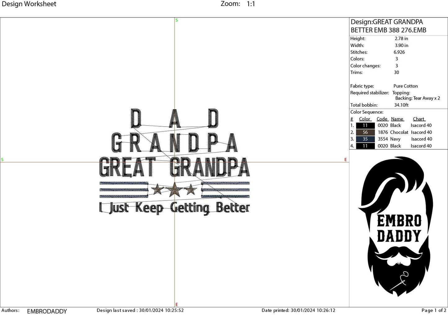 Machine Embroidery files, Dad, Grandad, Great Grandpa, PES, xxx hus & more