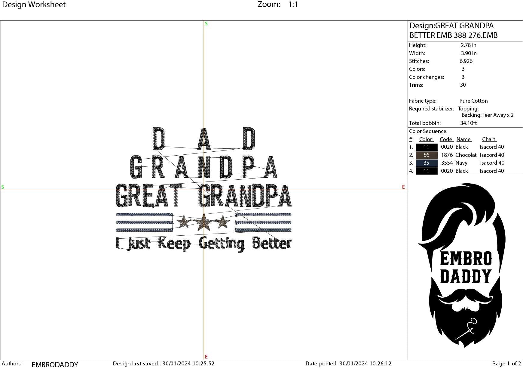 Machine Embroidery files, Dad, Grandad, Great Grandpa, PES, xxx hus & more