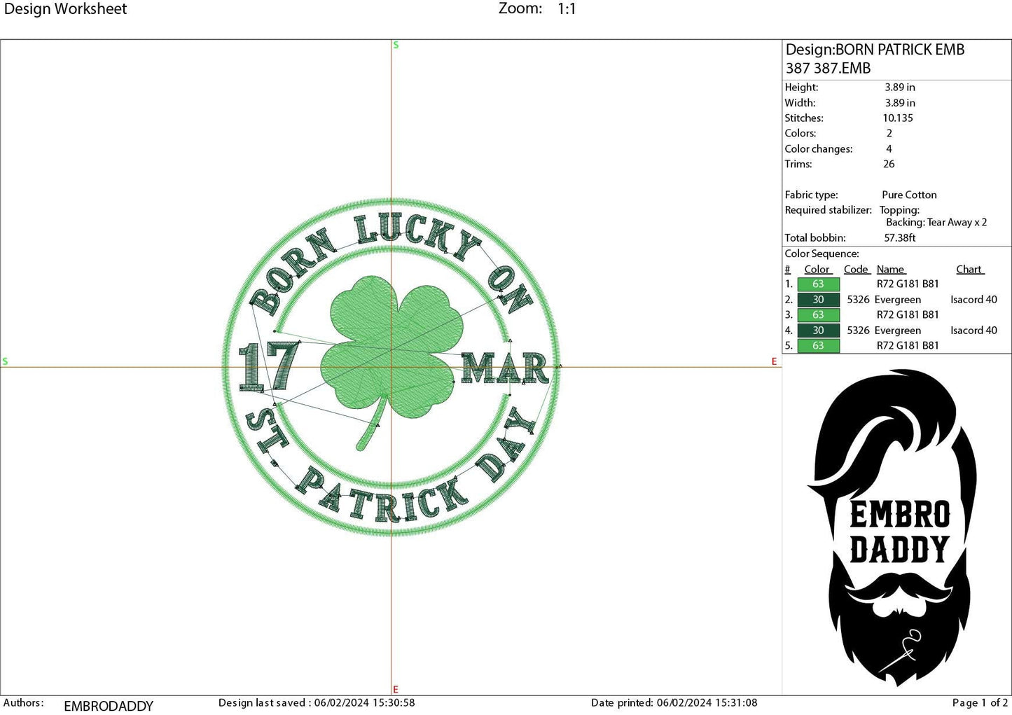 Machine Embroidery files, Born lucky on St. Patrick day, PES, DST, xxx, hus & more