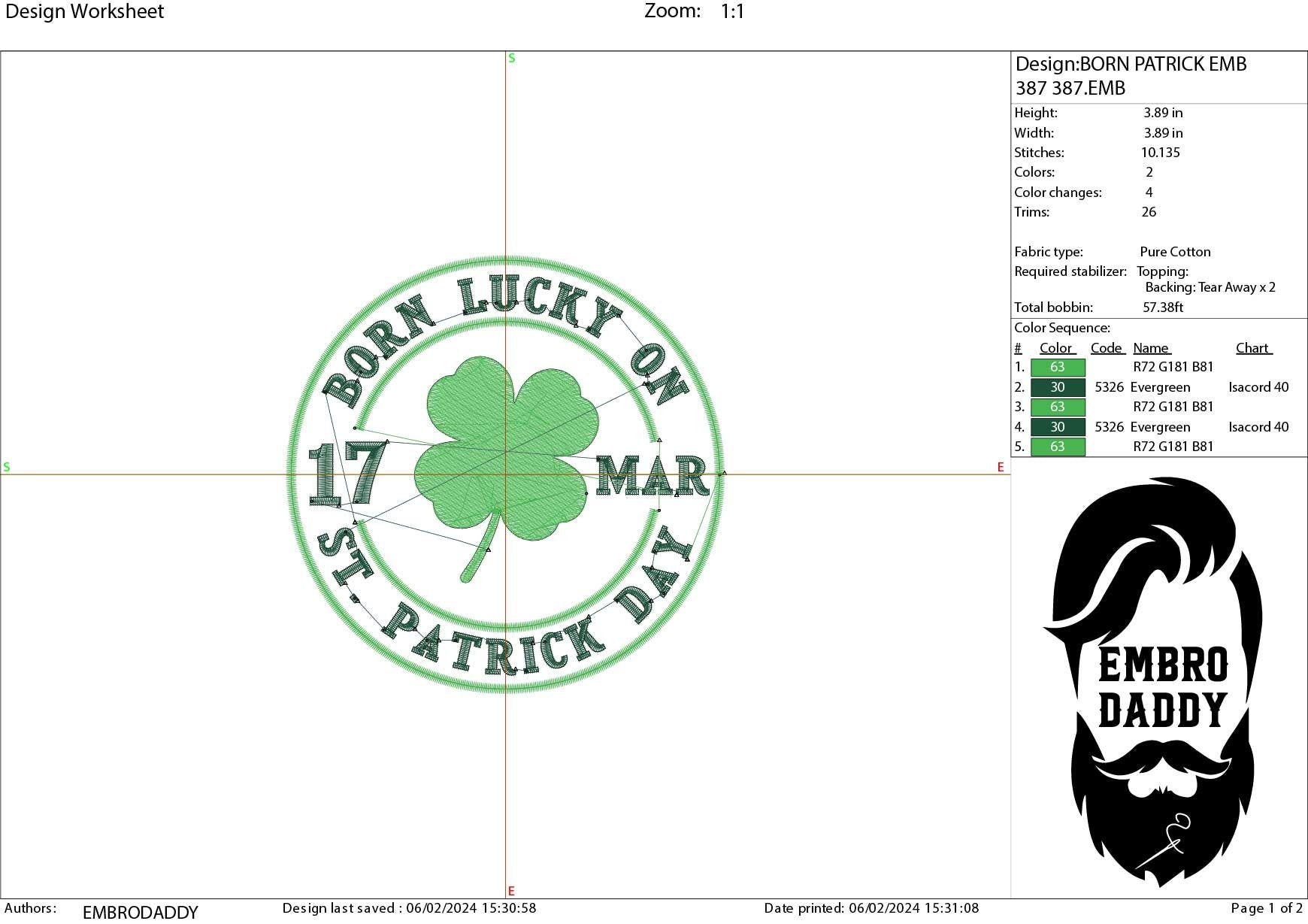 Machine Embroidery files, Born lucky on St. Patrick day, PES, DST, xxx, hus & more