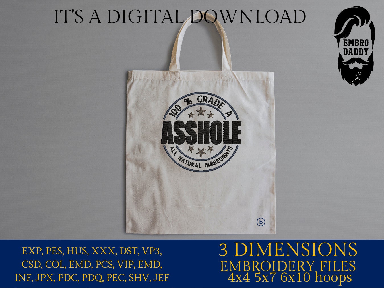 Machine Embroidery files, 100 % grade a As*hole, PES, DST, xxx, hus and more