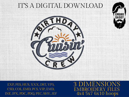Machine Embroidery files, birthday cruisin' crew, PES, xxx, hus & more, embroidery files