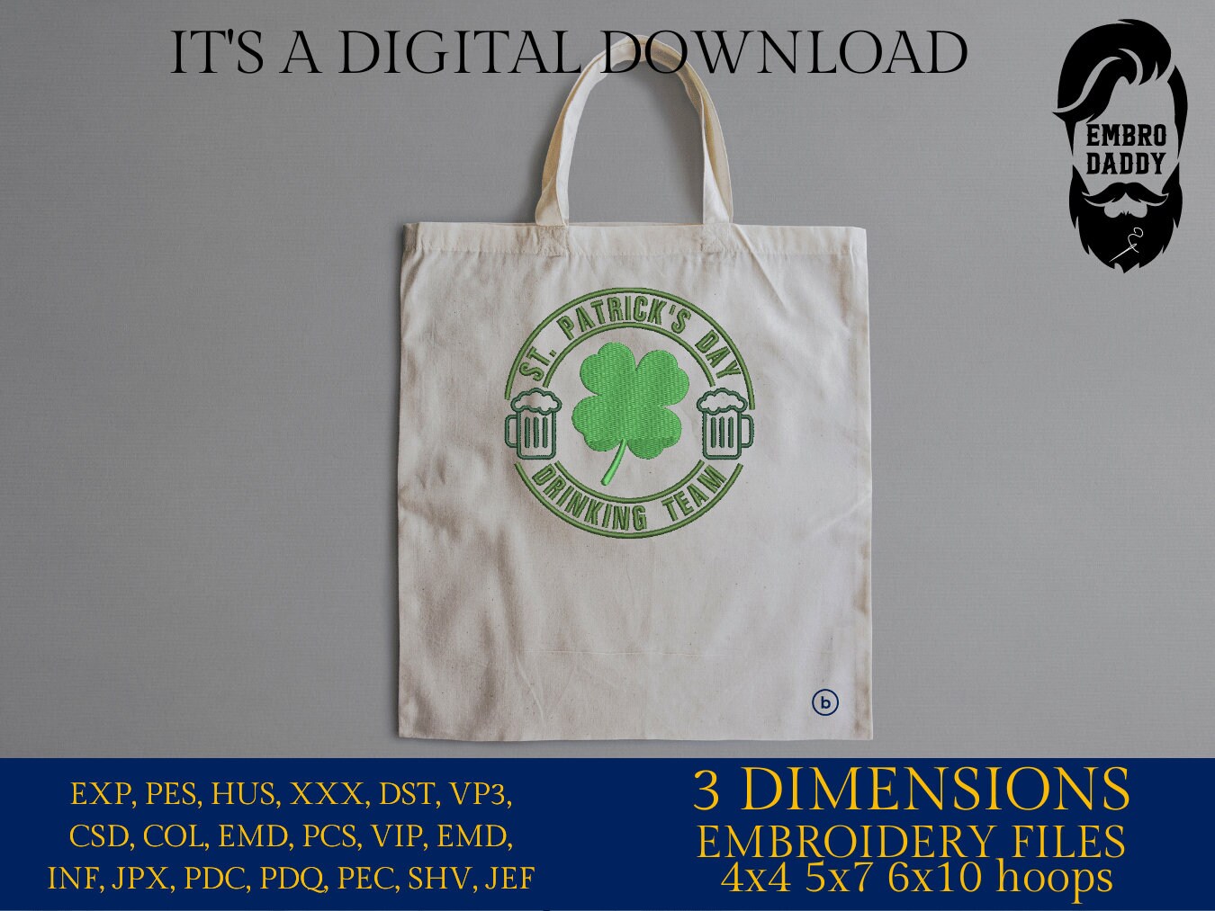 Machine Embroidery files, St. Patrick day drinking team, PES, DST, xxx, hus & more