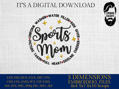 Machine Embroidery files, Sports Mom, funny, PES, DST, xxx, hus & more