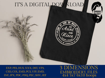 Machine Embroidery files, side by side or miles apart an Aunt and Niece, embroidery files, PES, xxx, hus & more, embroidery files