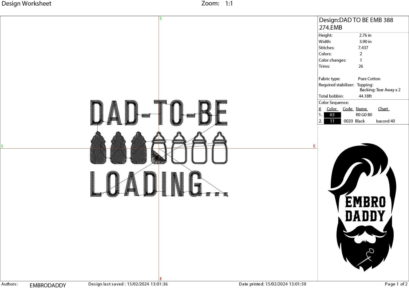 Machine embroidery files, dad to be loading...., PES, DST, hus & more