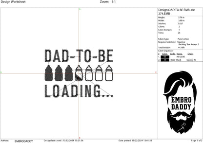 Machine embroidery files, dad to be loading...., PES, DST, hus & more