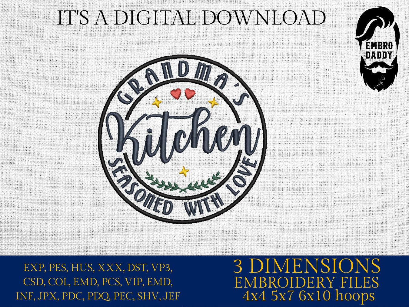 Machine Embroidery files, grandma's Kitchen , PES, DST, xxx, hus & more