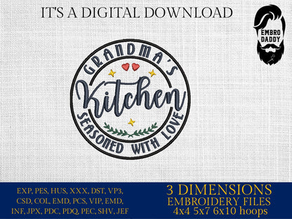 Machine Embroidery files, grandma's Kitchen , PES, DST, xxx, hus & more