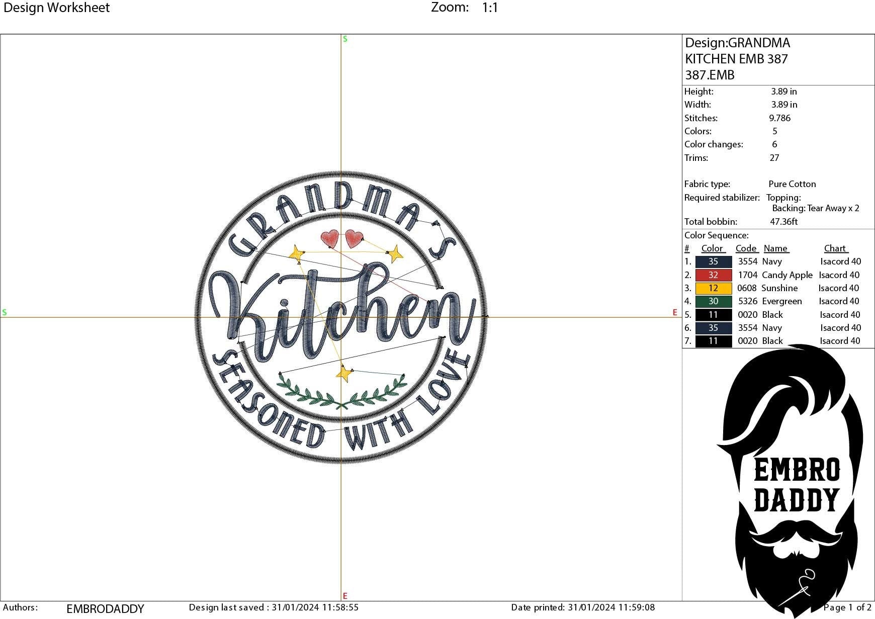 Machine Embroidery files, grandma's Kitchen , PES, DST, xxx, hus & more