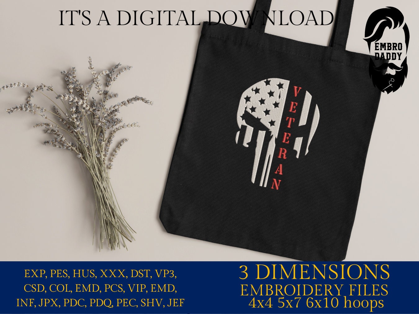 Machine Embroidery files, American Flag, veteran, skull, PES, dst, xxx hus & more