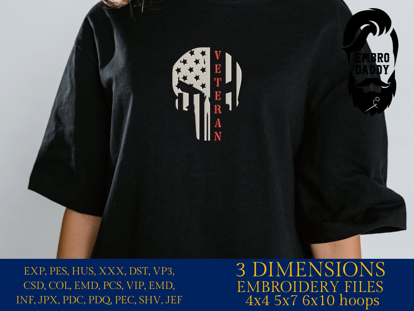 Machine Embroidery files, American Flag, veteran, skull, PES, dst, xxx hus & more