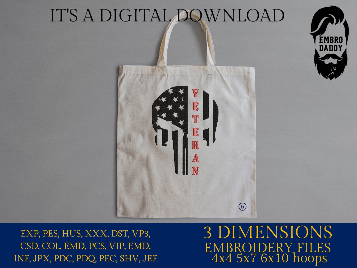 Machine Embroidery files, American Flag, veteran, skull, PES, dst, xxx hus & more