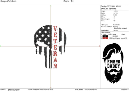 Machine Embroidery files, American Flag, veteran, skull, PES, dst, xxx hus & more