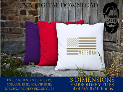 Machine Embroidery files, American Flag, veteran, PES, dst, xxx hus & more