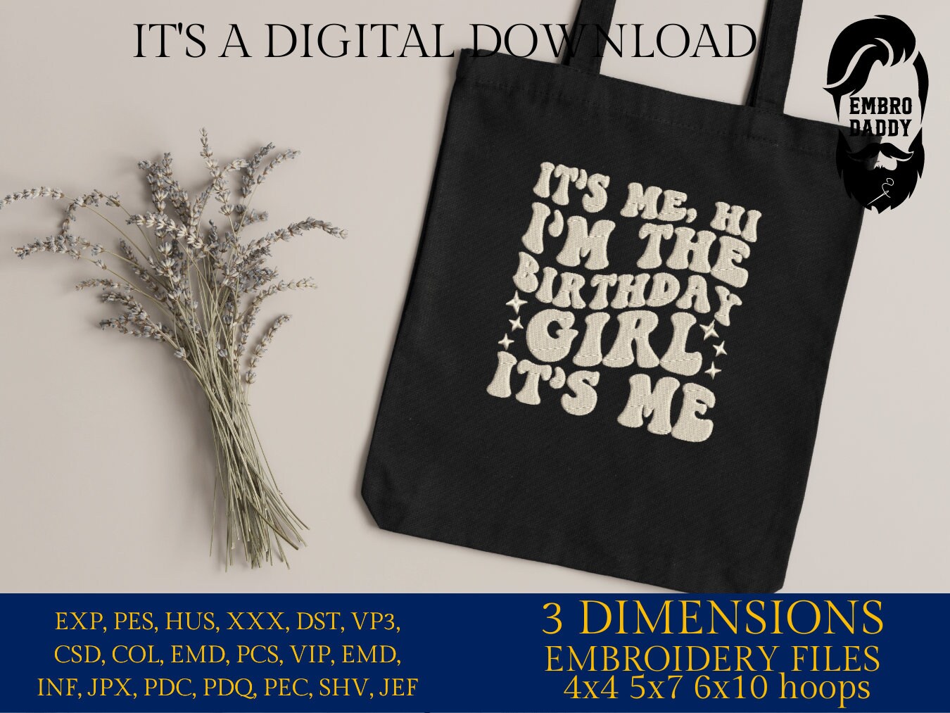 Machine Embroidery files, Birthday girl, PES, dst, vip, xxx, hus & more