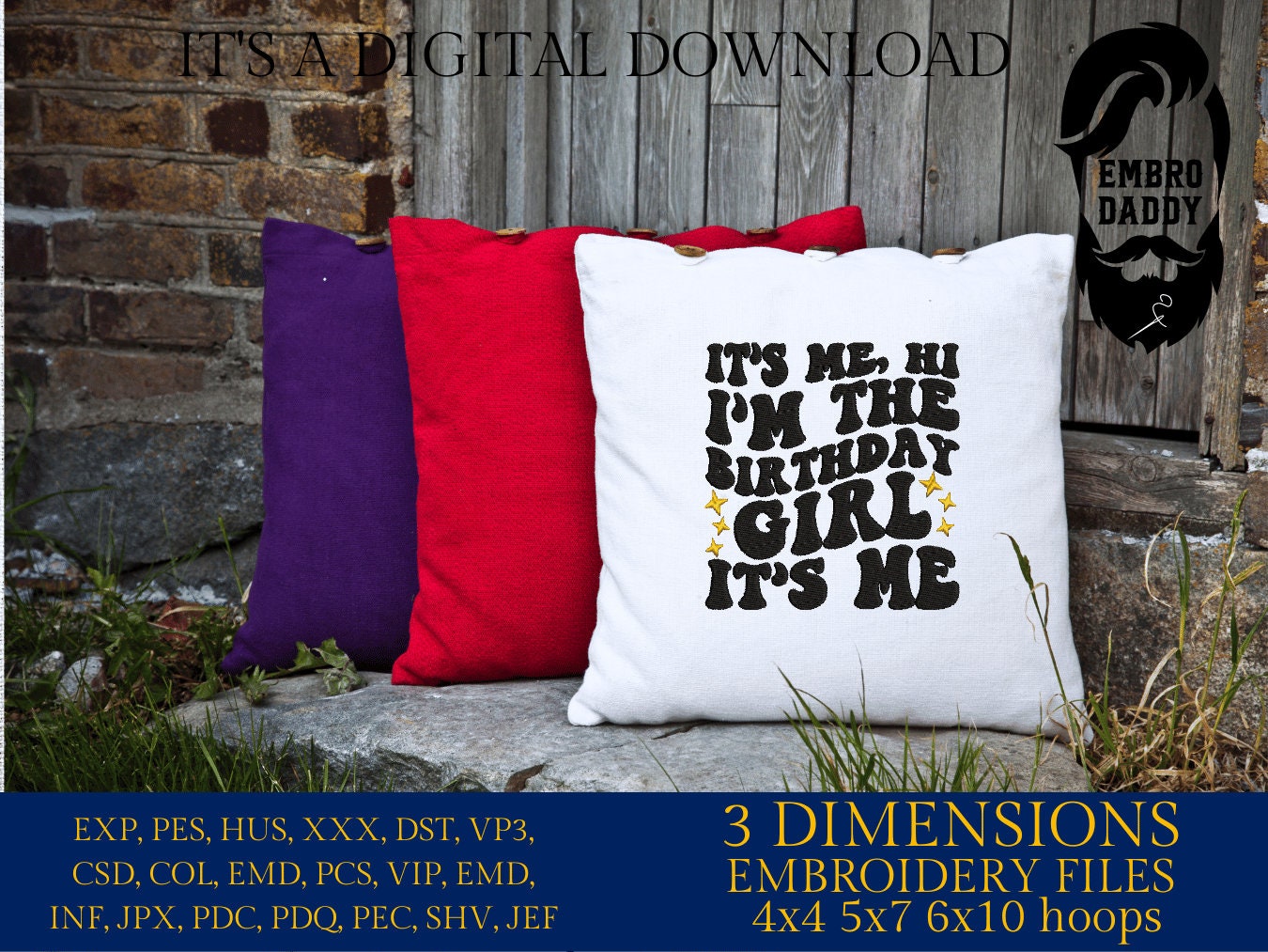 Machine Embroidery files, Birthday girl, PES, dst, vip, xxx, hus & more