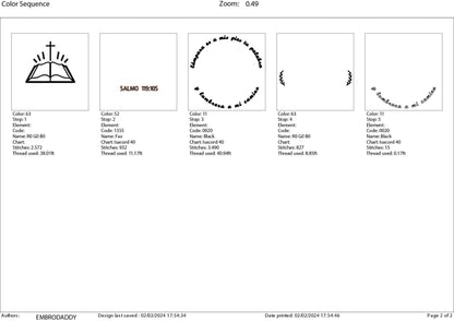 Machine Embroidery files, Salmo 119:105 , Lampara es a mis pies tu palabra y lumbrera a mi camino, Biblia, PES, DST, xxx, hus & more